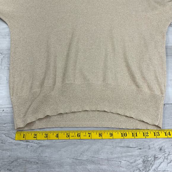 Michael Kors Gold Glitter Cowl Neck 3/4 Sleeve Sparkle Holiday Sweater Medium - Picture 7 of 10